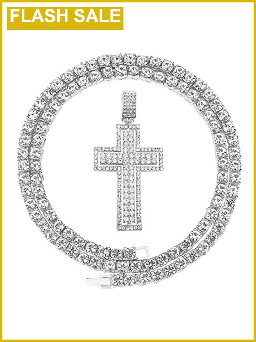 Iced Out Diamond Cross Pendant Necklace Gold Silver Plated 24 Inch Chain